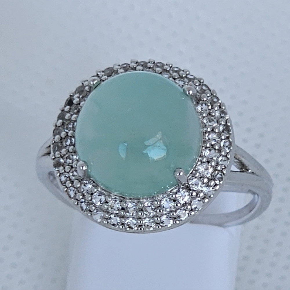 Genuine Certified Aquaprase & White Topaz Ring Size 9. NEW